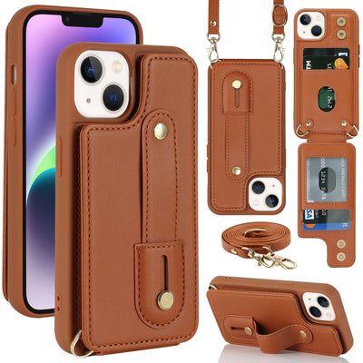 PureGuardCases Crossbody Wallet Leather iPhone Case – Wrist Strap Card Holder Cover