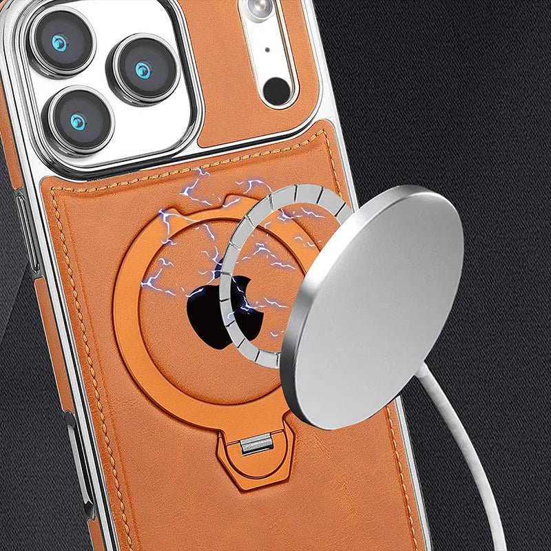 PureGuardCases Rotating Leather Stand iPhone Case – MagSafe Shockproof Cover