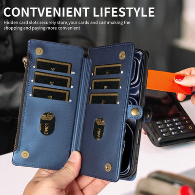 Crossbody Lanyard Multi-Card Zipper Leather Wallet Case for iPhone - Product View 8