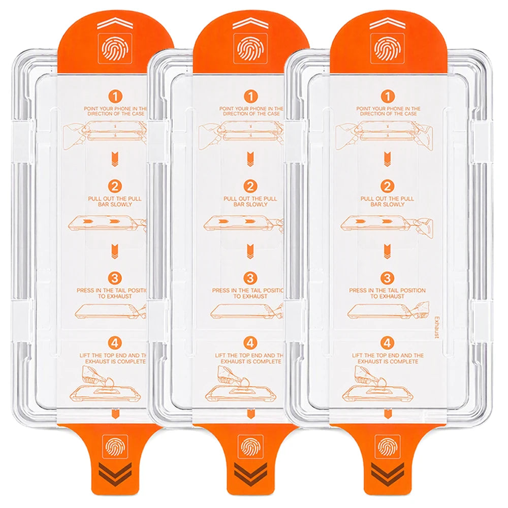 Three iPhone Duo screen protectors in orange alignment frames (3 pack)