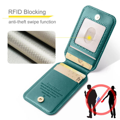 Detachable magnetic rear card wallet snapping onto the Samsung Galaxy S26 leather case