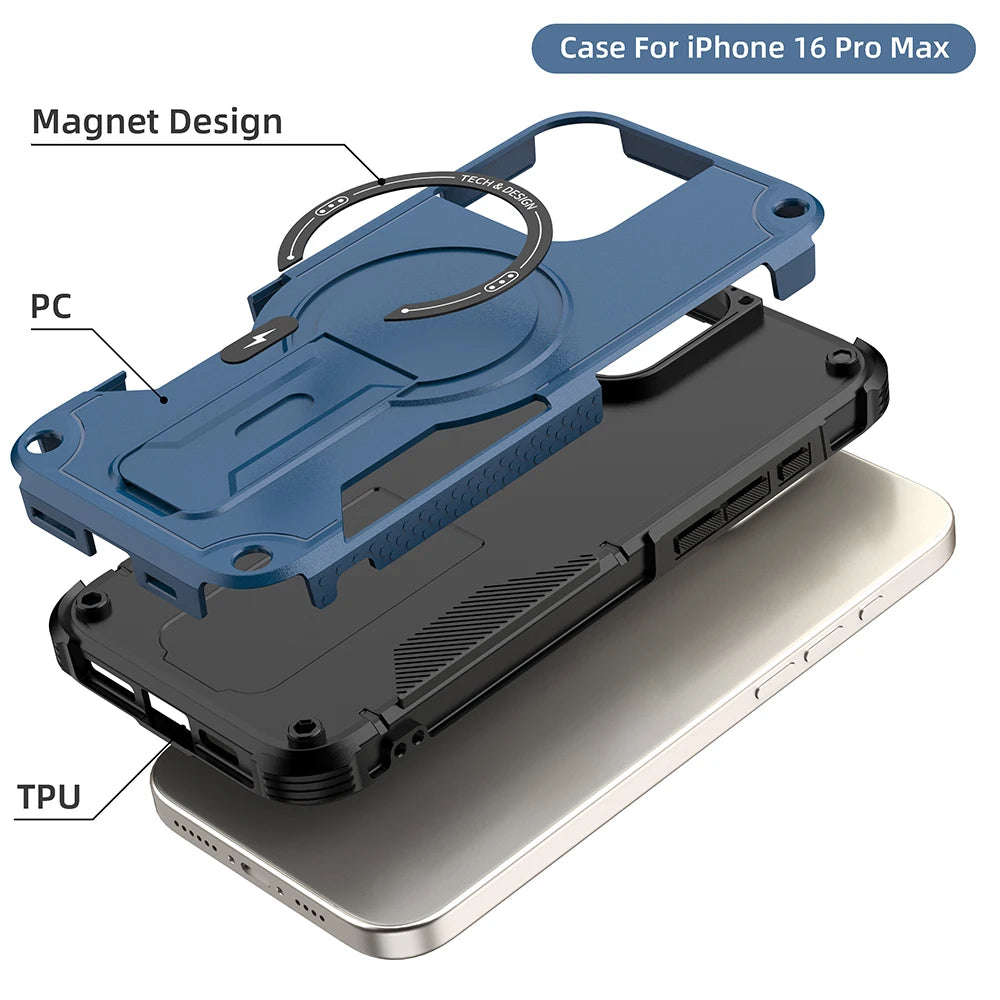 PureGuardCases Invisible Bracket Armor iPhone Case – MagSafe Magnetic Stand Cover