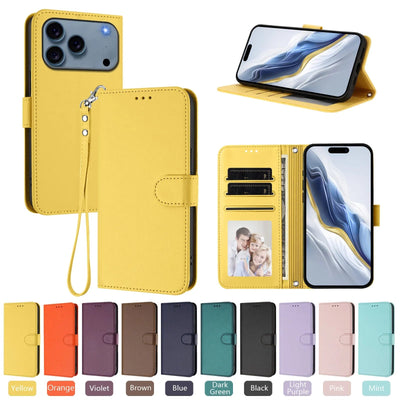 Lanyard Flip Wallet Case iPhone 11-18, front & back