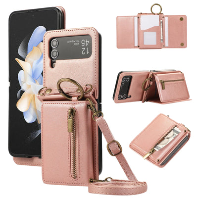PureGuardCases Crossbody Soft Leather Wallet Case for Samsung Galaxy Z Flip