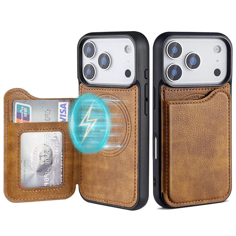 PureGuardCases Magnetic Flip Leather Wallet iPhone Case – MagSafe Protective Cover