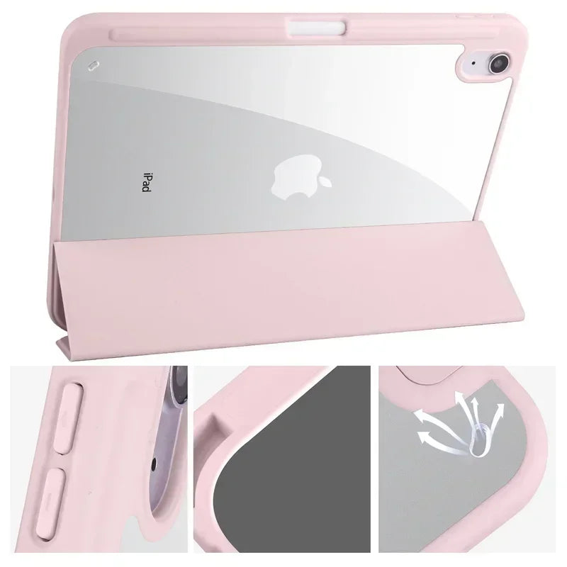 PureGuardCases Clear Back Trifold Case with Pencil Holder for iPad