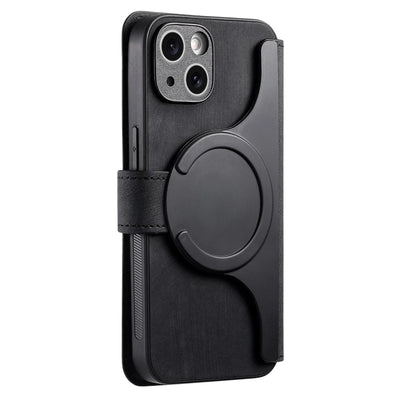 Black 2-in-1 detachable MagSafe magnetic flip card holder wallet case for iPhone 18 to 11 series