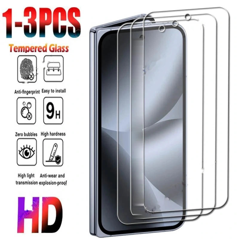 1 to 3 tempered glass outer screen protectors with feature icons for Google Pixel 9 Pro Fold and 10 Pro Fold