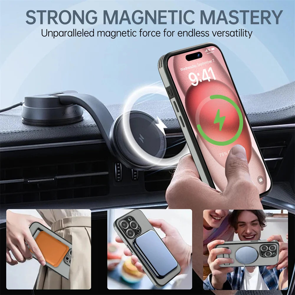 PureGuardCases Luxury Leather Stand iPhone Case – MagSafe Shockproof Cover