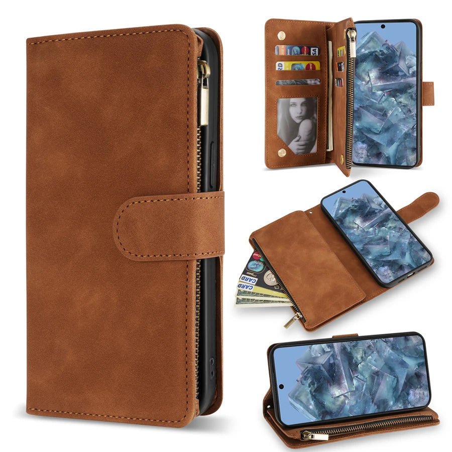 PureGuardCases Zipper Leather Wallet Case for Google Pixel