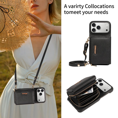 PureGuardCases Crossbody PU Leather Wallet iPhone Case – Card Holder Stand Protective Cover