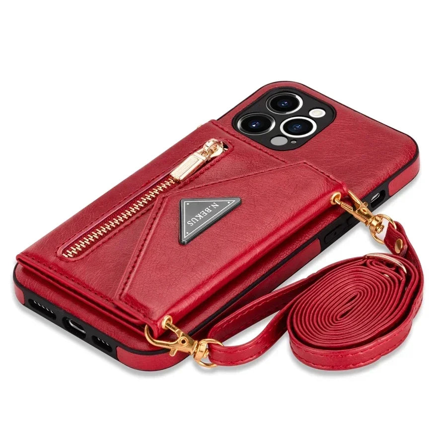 PureGuardCases Crossbody Zipper Wallet iPhone Case – Magnetic Flip Card Holder Leather Cover