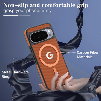 PureGuardCases Carbon Fiber Magnetic Leather Case for Google Pixel