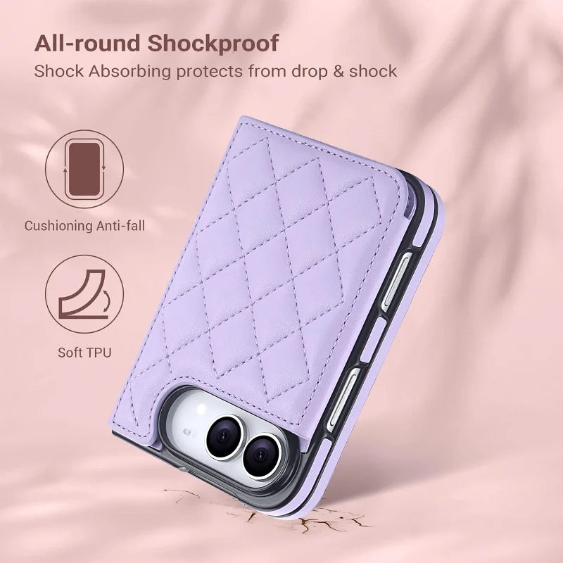 Quilted Leather Card Wallet Case for iPhone Duo, Kickstand - Product View 5