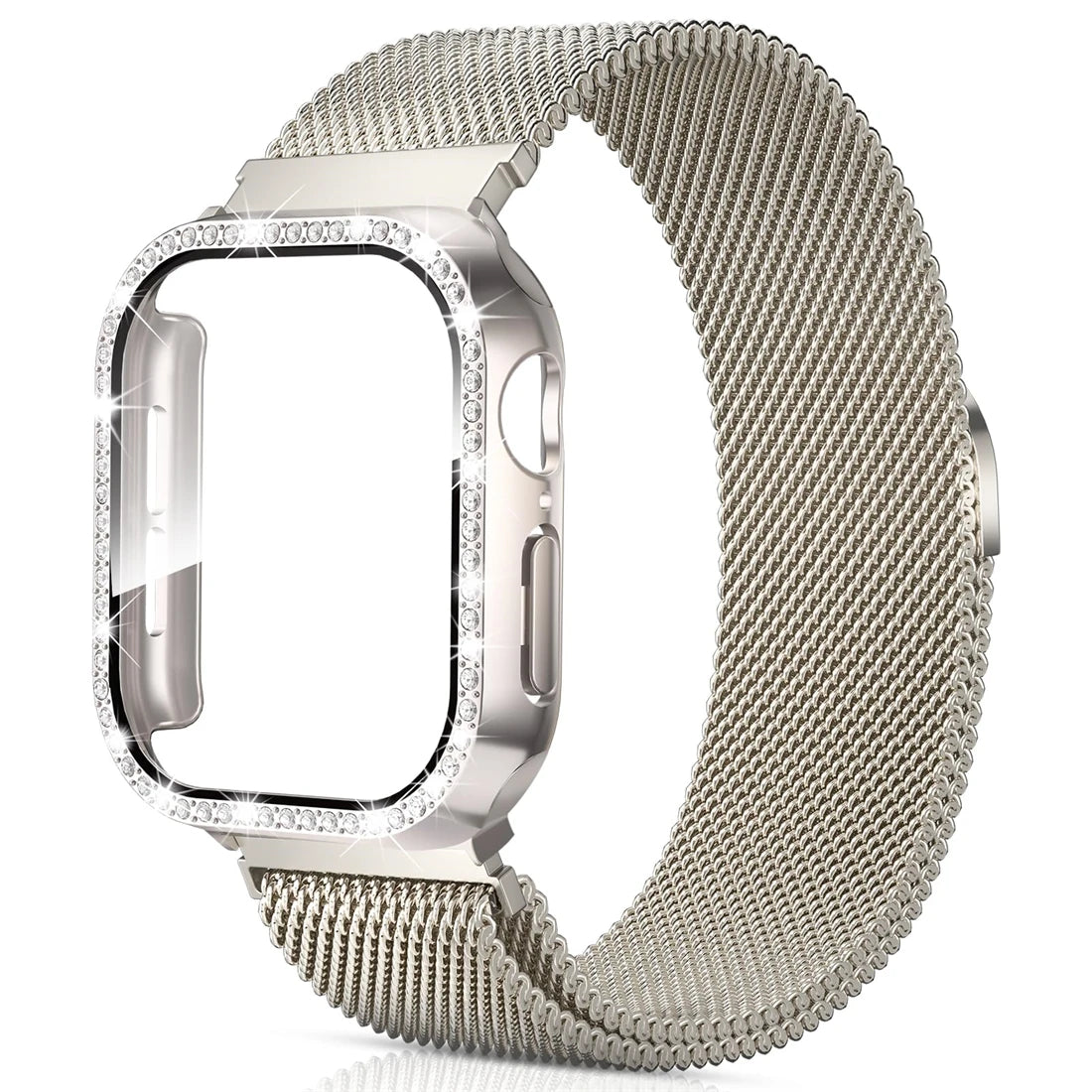 PureGuardCases Milanese Magnetic Band with Diamond Case for Apple Watch