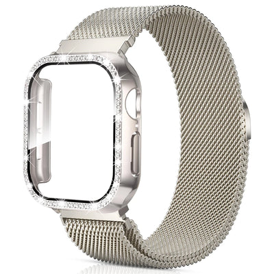 PureGuardCases Milanese Magnetic Band with Diamond Case for Apple Watch
