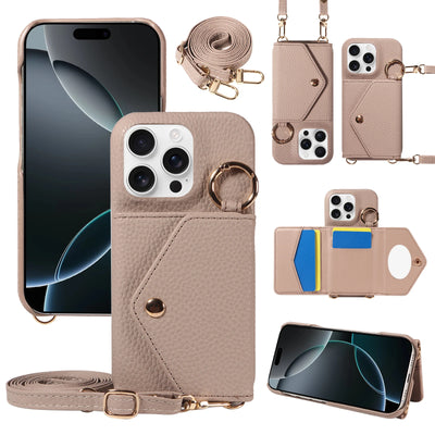 PureGuardCases PU Leather Crossbody Wallet iPhone Case – Mirror Card Holder Protective Cover