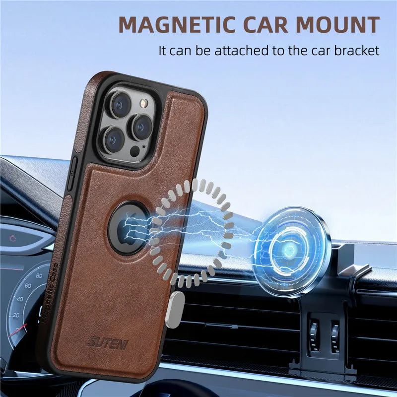 PureGuardCases Luxury Leather MagSafe iPhone Case – Magnetic Shockproof Cover