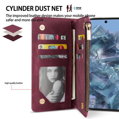 PureGuardCases Zipper Leather Wallet Case for Google Pixel