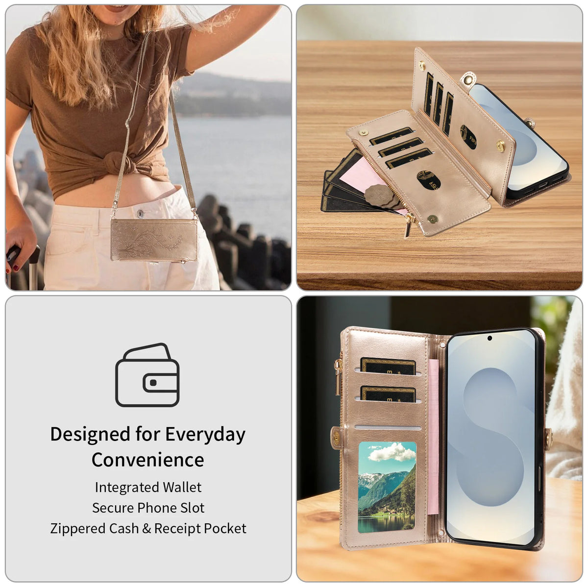 Tree Zipper Case Galaxy S9-S26, crossbody strap