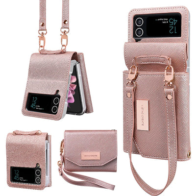 PureGuardCases Leather Wallet Case with Hand Strap for Samsung Galaxy Z Flip