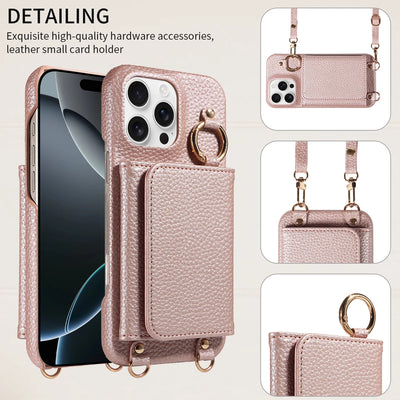 PureGuardCases PU Leather Crossbody Wallet iPhone Case – MagSafe Magnetic Card Holder Cover