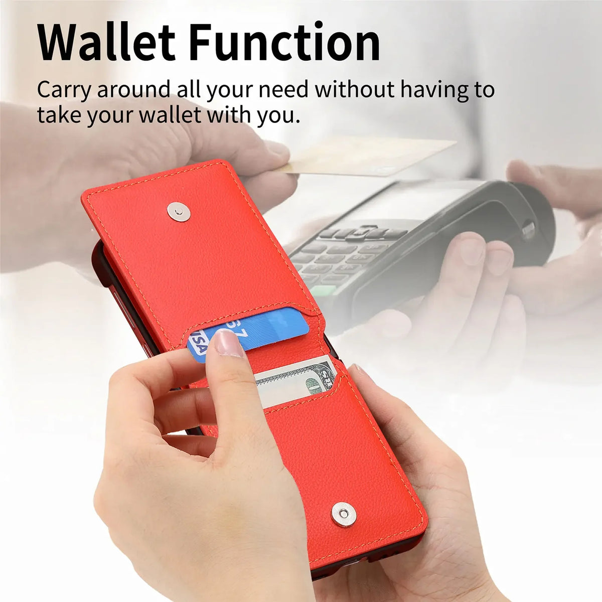 Magnetic Ring Holder Leather Card Slot Wallet Case for Samsung Galaxy Z Flip 7, 7 FE, 6, 5, 4 & 3 - image 2