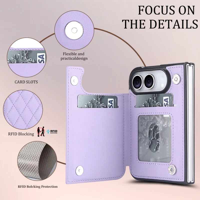 Quilted Leather Card Wallet Case for iPhone Duo, Kickstand - Product View 3