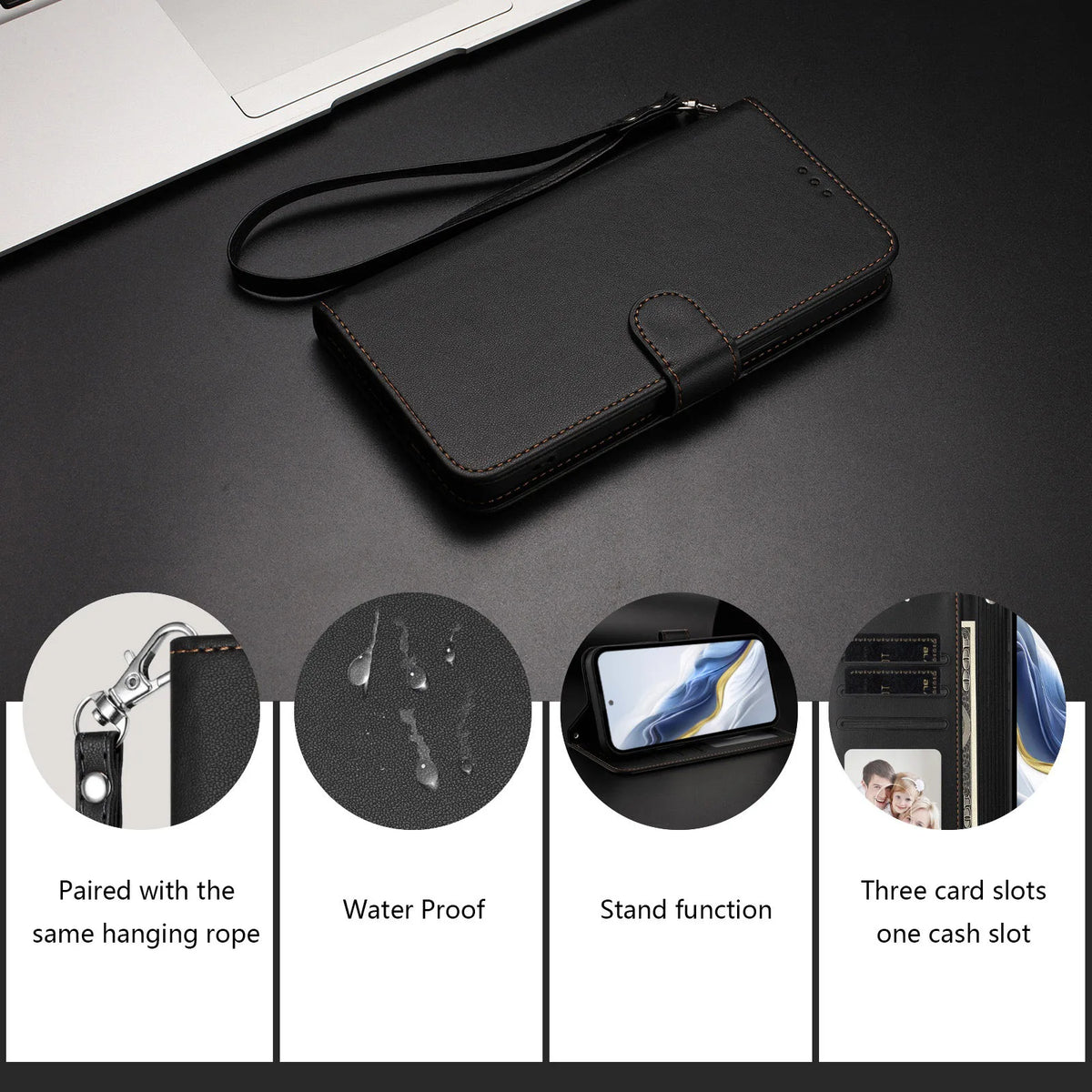 Lanyard Flip Wallet Case iPhone 11-18, card slots