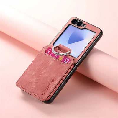 PureGuardCases Retro Leather Wallet Case with Ring Stand for Samsung Galaxy Z Flip