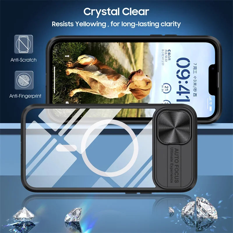 PureGuardCases Slide Camera Lens Acrylic iPhone Case – MagSafe Magnetic Cover