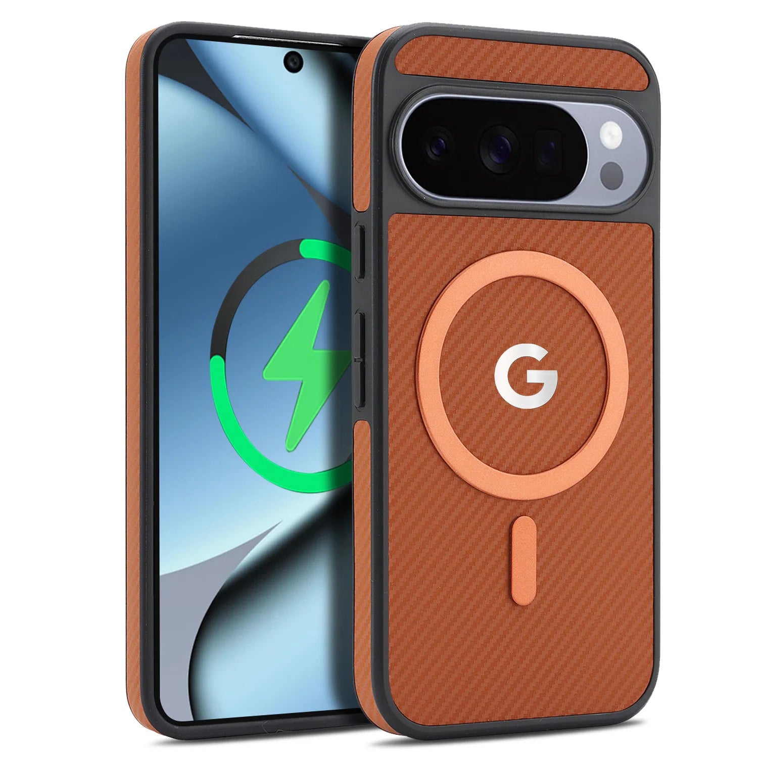 PureGuardCases Carbon Fiber Magnetic Leather Case for Google Pixel