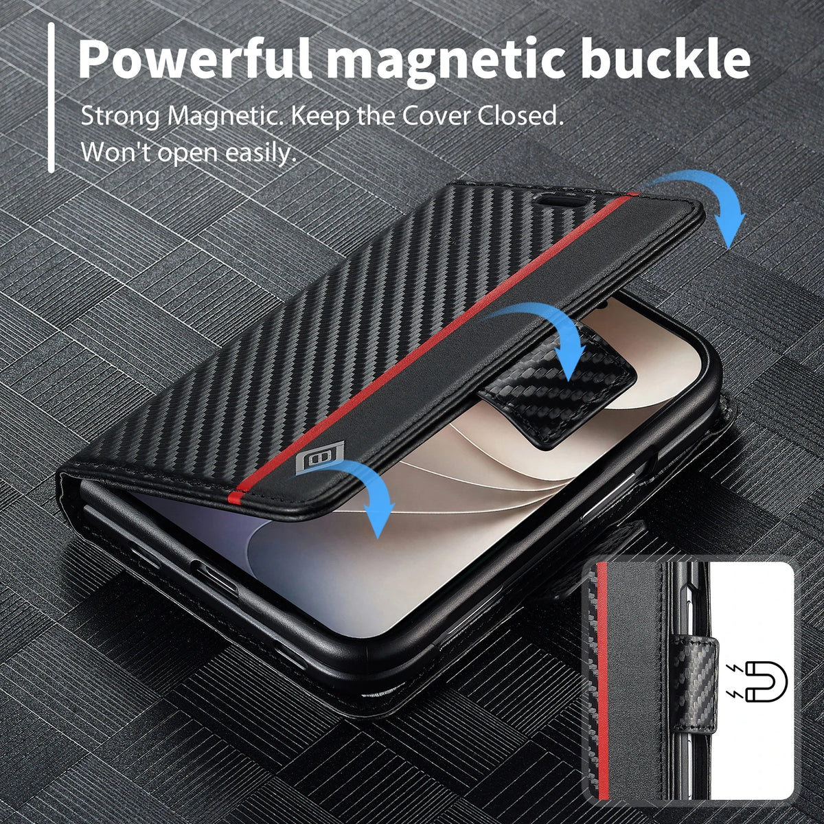 Carbon Fiber Wallet Case iPhone Duo, stand view