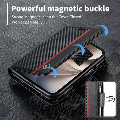 Carbon Fiber Wallet Case iPhone Duo, stand view