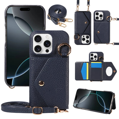 PureGuardCases PU Leather Crossbody Wallet iPhone Case – Mirror Card Holder Protective Cover