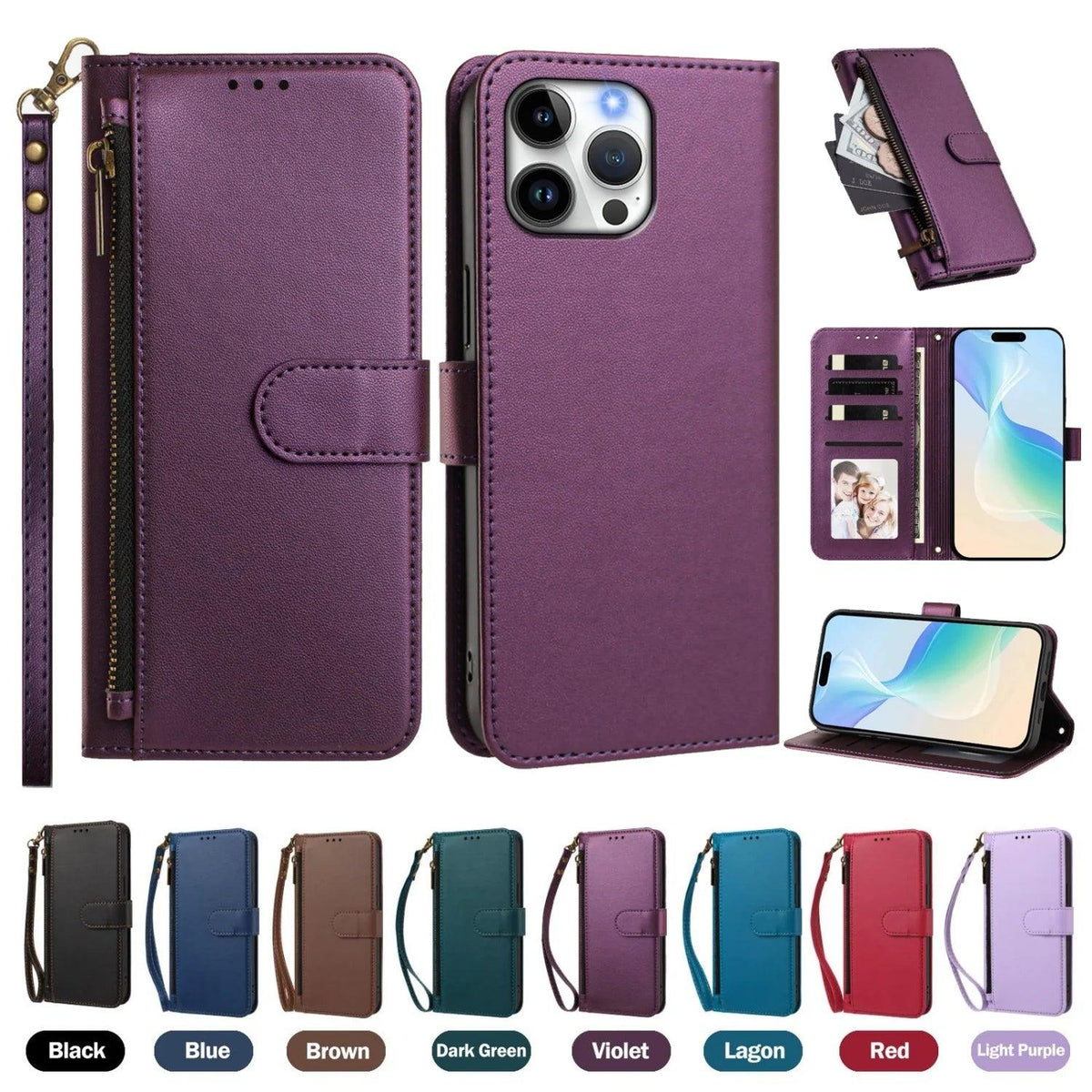 Zipper Wallet Case with Wrist Strap for Samsung Galaxy A Series - image 2