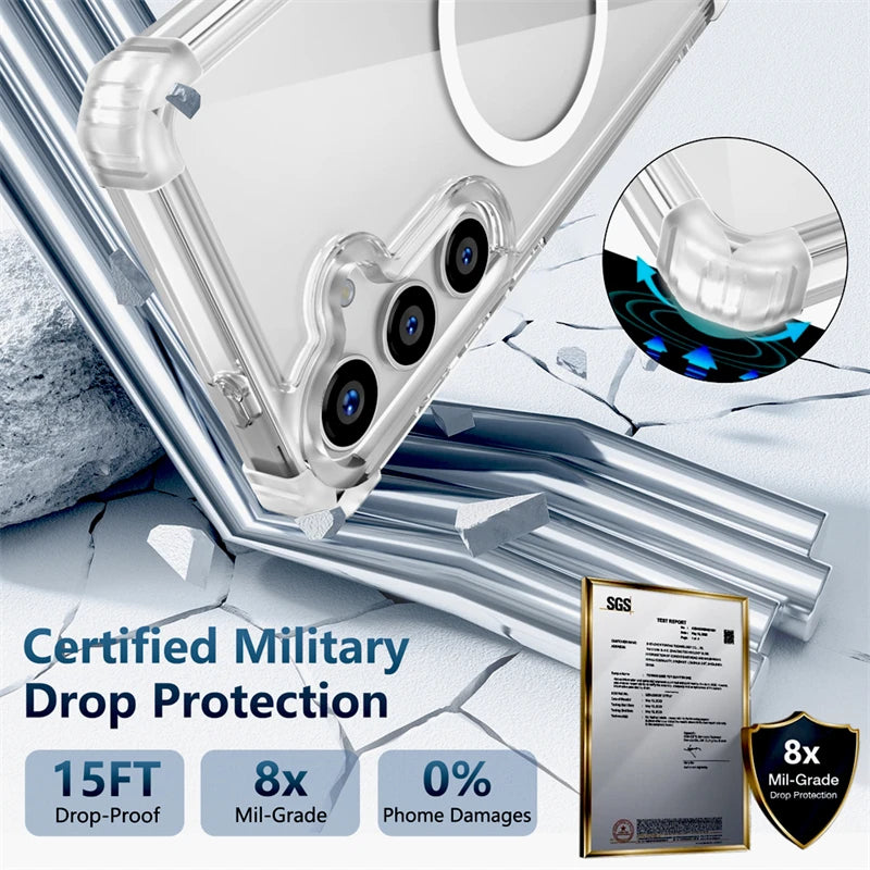 PureGuardCases Clear Magnetic Armor Case for Samsung Galaxy