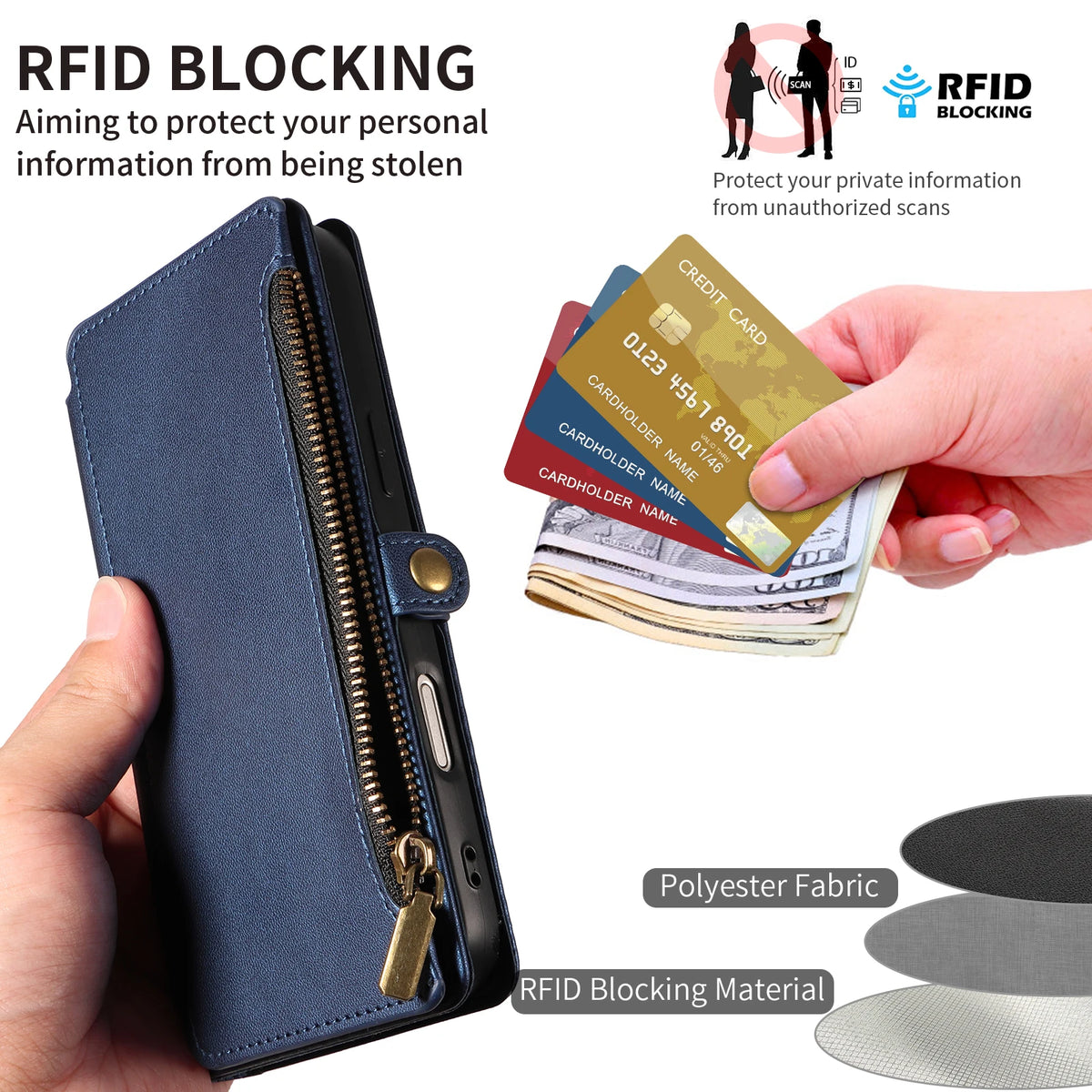 Crossbody Lanyard Multi-Card Zipper Leather Wallet Case for iPhone - Product View 7