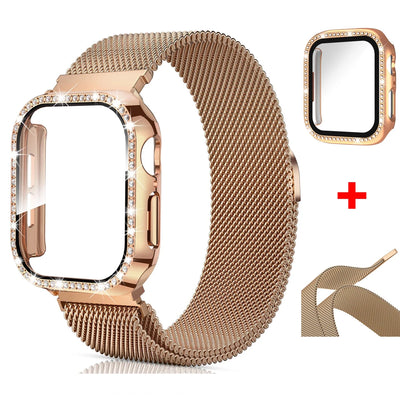 PureGuardCases Milanese Magnetic Band with Diamond Case for Apple Watch
