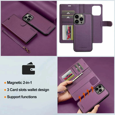 PureGuardCases 2-in-1 Magnetic Detachable Leather Wallet Case for iPhone