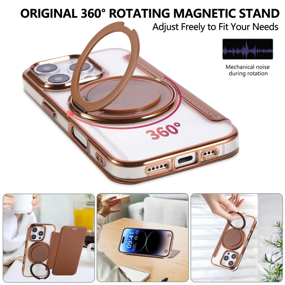 PureGuardCases Flip Leather Wallet iPhone Case – MagSafe Stand Cover