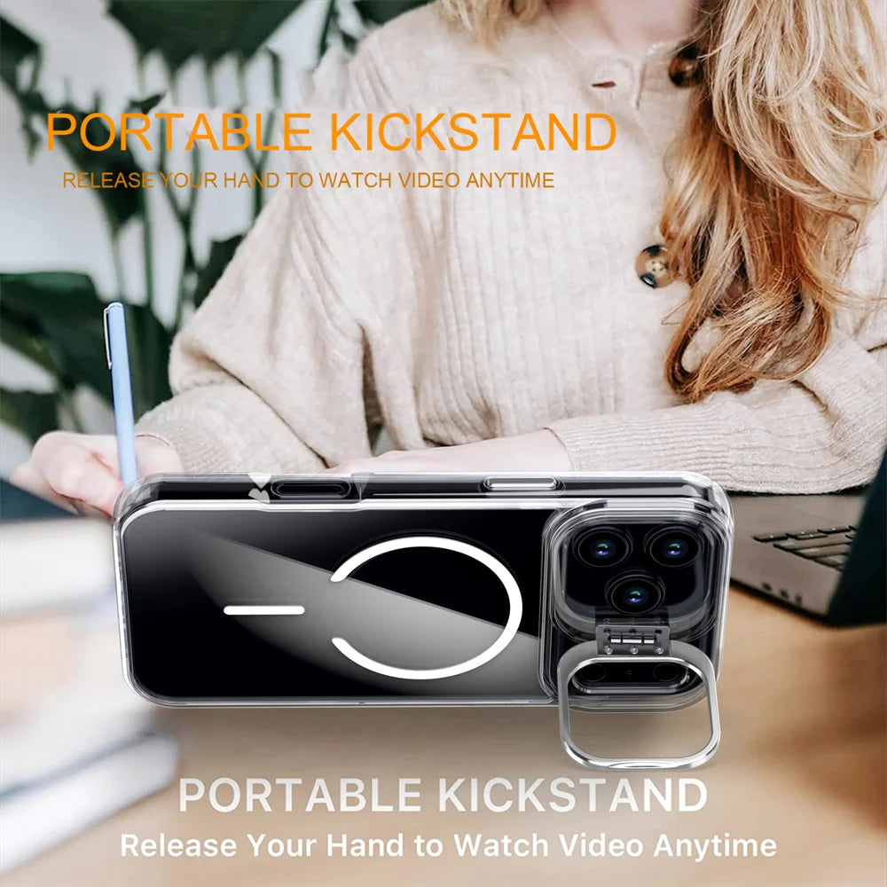 PureGuardCases Invisible Lens Stand iPhone Case – Clear MagSafe Cover