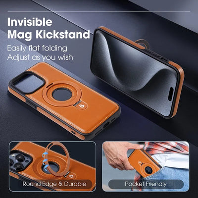 PureGuardCases Folding Ring Stand Leather iPhone Case – MagSafe Magnetic Cover