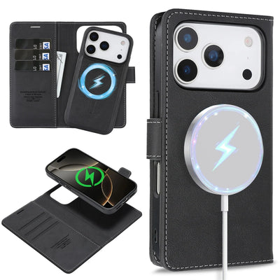 PureGuardCases 2-in-1 Magnetic Leather Wallet iPhone Case – MagSafe Card Holder Cover