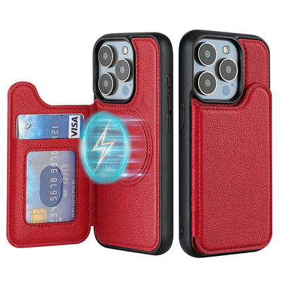 PureGuardCases Magnetic Flip Leather Wallet iPhone Case – MagSafe Protective Cover