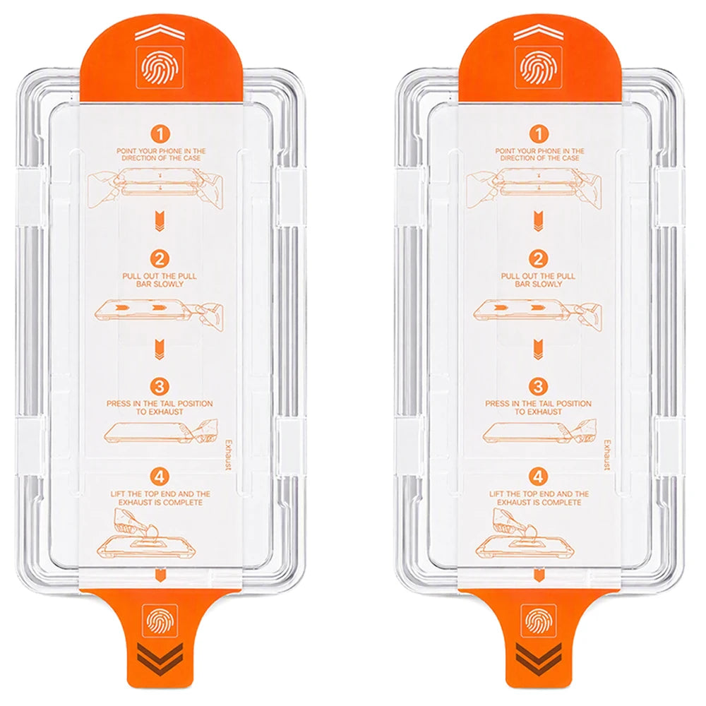 Two iPhone Duo screen protectors in orange alignment frames (2 pack)