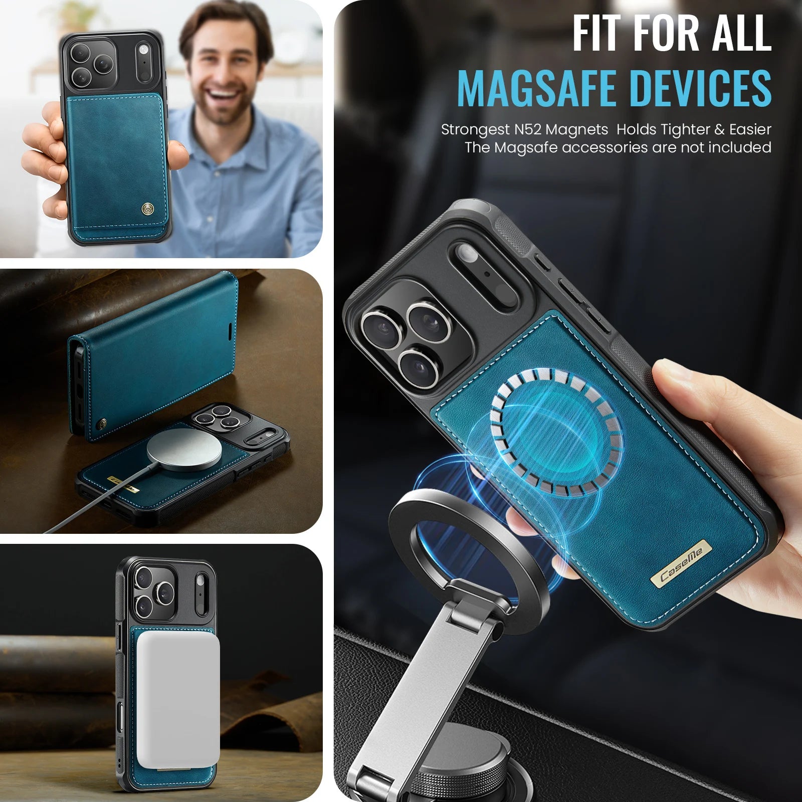 PureGuardCases Detachable Wallet Leather iPhone Case – MagSafe Magnetic Flip Cover