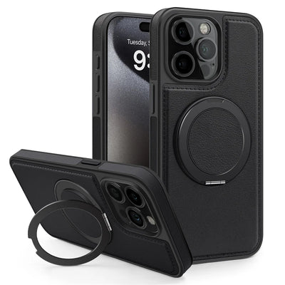 PureGuardCases 360° Rotating Ring Leather iPhone Case – MagSafe Magnetic Stand Cover