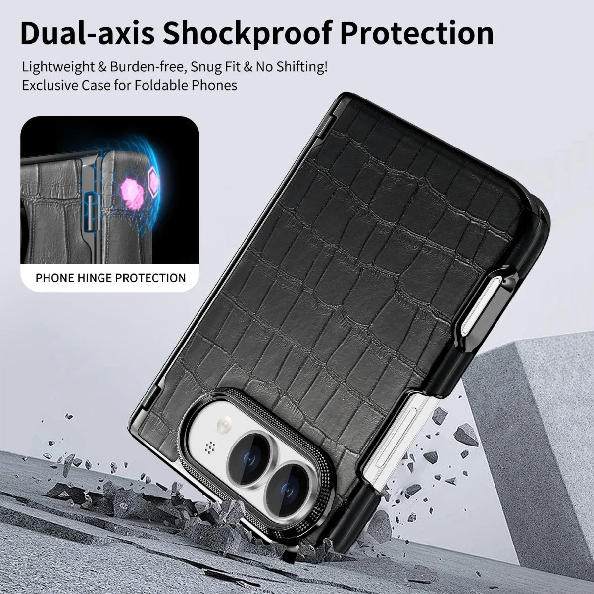 Crocodile-Texture Hinge Case for iPhone Duo, Shockproof - Product View 4