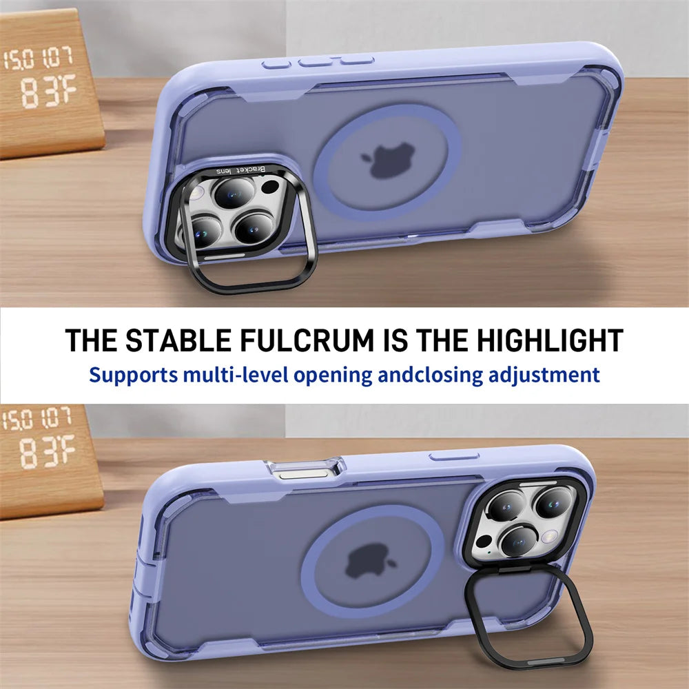 PureGuardCases Dual Armor Lens Stand iPhone Case – MagSafe Shockproof Cover